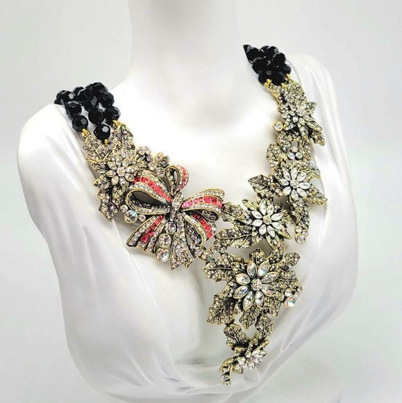 Heidi Daus Garnet and Diamond Swarovski Crystal Holiday Classic Bow Necklace - Picture 7 of 12